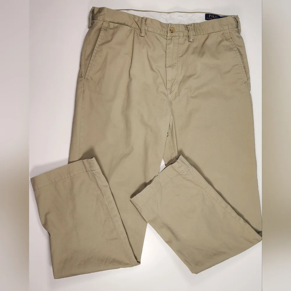 Polo Ralph Lauren Beige Cotton Flat Front Casual Pants Men's‎ Solid 36/34